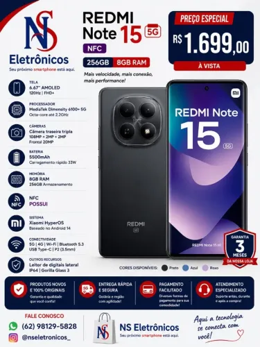 CELULAR ORIGINAL Xiaomi Note 15 5G COM NFC 256GB