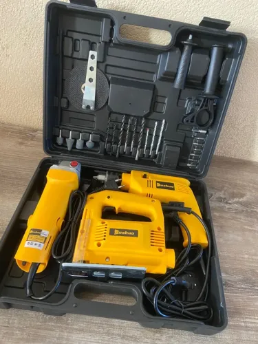 CONJUNTO FERRAMENTAS COM MALETA E ACESSÓRIOS FURADEIRA TICO TICO ESMERILHADEIRA BROCAS