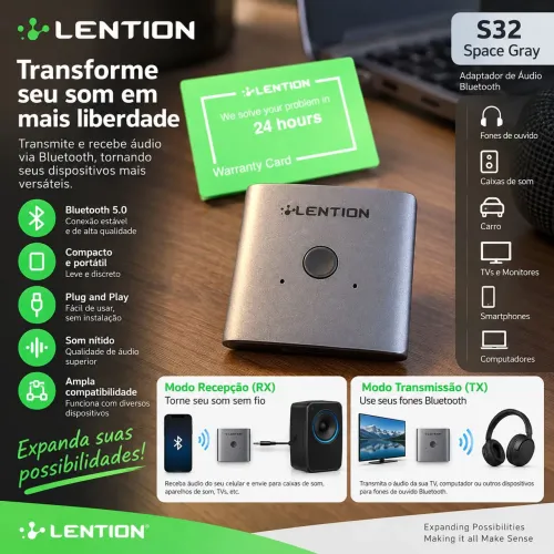 Adaptador de Áudio Bluetooth Lention S32 Space Gray