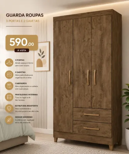 Guarda roupa novo 3 portas e duas gavetas 