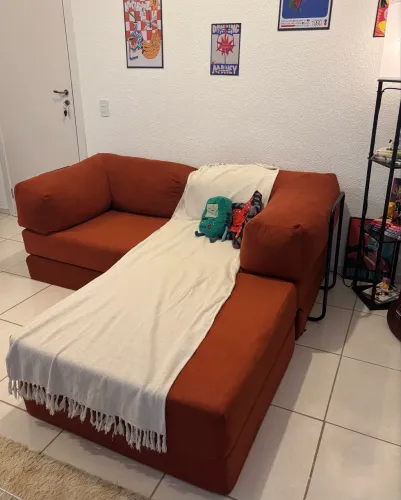 Sofá-cama Casal Espumatica Com Chaise Cor Terracota
