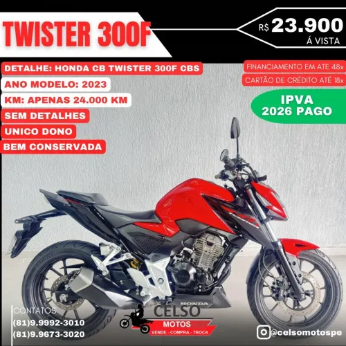 Twister 300f 2023 c/23.000km IPVA26 Pago Financio 48x Cartao 18x aceito sua moto 