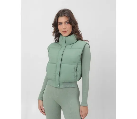 Colete feminino puffer gola alta - Verde Musgo 