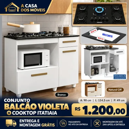 Cooktop com balcão violeta 
