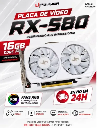 Placa de Vídeo RX 580 16GB GDDR5 AMD Radeon - Edição White