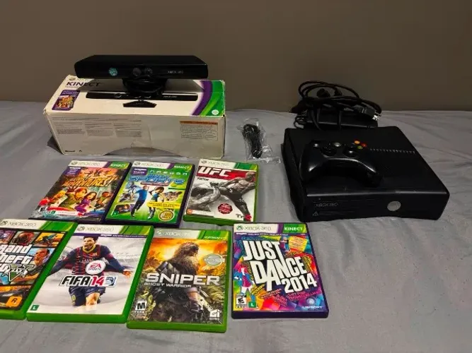 Vídeo Game Xbox 360 Silm Original + 1 Controle + Kinect + 7 Jogos.