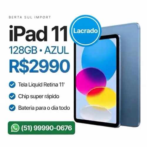 Tablet iPad 11 128gb lacrado garantia Apple azul