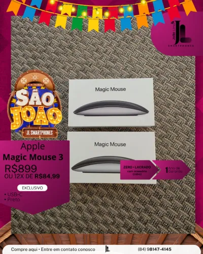 APPLE MAGIC MOUSE 3, PRETO, USB-C, LACRADO, EXCLUSIVO!
