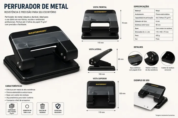 perfurador de metal para até 20 folhas