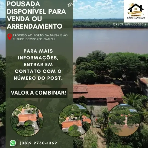 Pousada de 5.000m2 disponível para venda ou arrendamento.