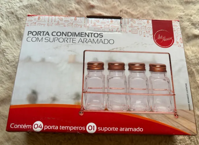 Porta condimentos com suporte aramado luxo - Novo 