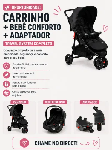Carrinho + Bebê conforto c/ adaptador 