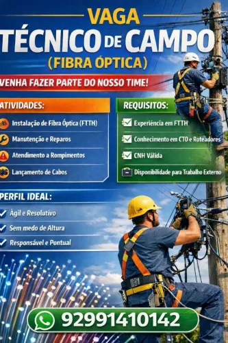 Vaga para técnico de fibra óptica