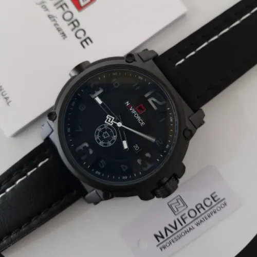 Relógio Naviforce NF9099 3ATM - À Prova D'água Social Black Couro Preto