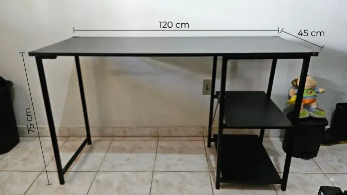 MESA INDUSTRIAL, REFORÇADA, 120X45X75 CM, 2 PRATELEIRA, REFORÇO EM METAL VIGA E METALON