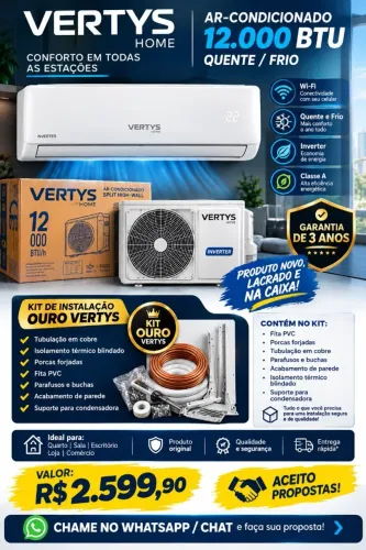 AR-CONDICIONADO VERTYS 12.000 BTU + KIT DE INSTALAÇÃO OURO