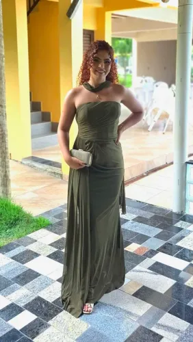 Vestido de Festa Verde Oliva Longo - Madrinha / Formatura (Usado 1x)