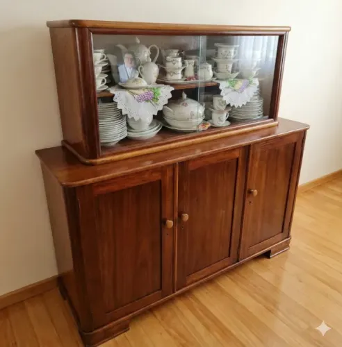 Cristaleira Buffet Madeira com Vitrine de Vidro e 3 Portas