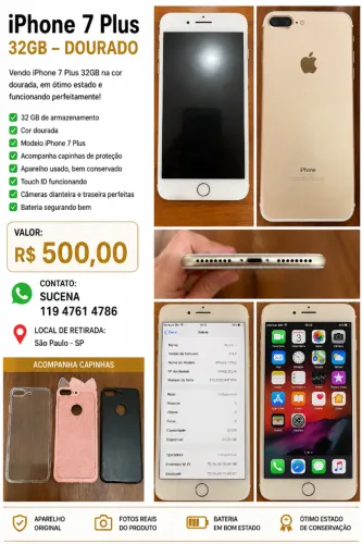 Vendo iPhone 7 Plus 32 GB - Dourado