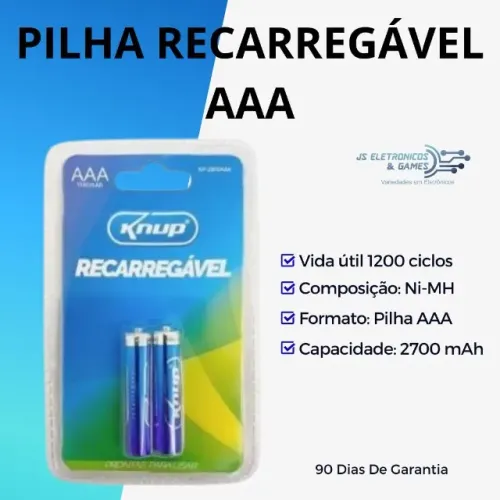Pilha Recarregável AAA 2700mAh Cartela 2 Und - Loja física