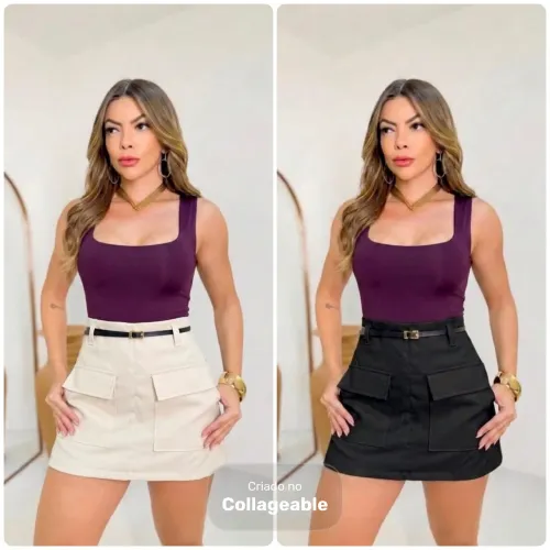 Body poliamida + short saia alfaiataria