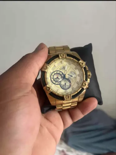 Relógio invicta funcional todo em aço inoxidável banho de ouro 18k