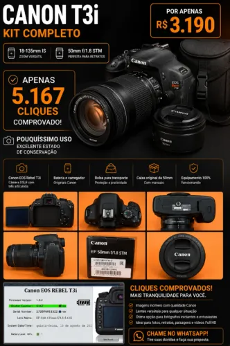 CANON EOS REBEL T3i + 2 LENTES.  KIT COMPLETO E POUQUÍSSIMO USADO - ABAIXOUUUUUU!!!!