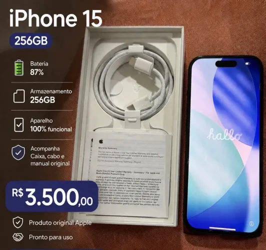iPhone 15 Preto - 256Gb