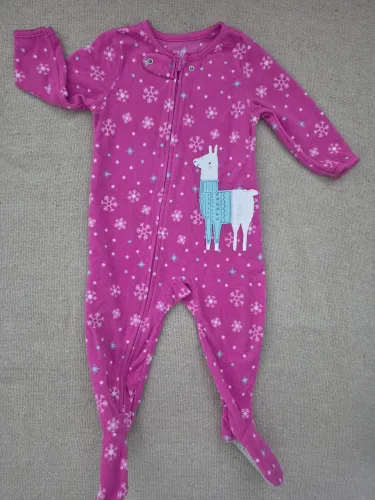 Macacão Fleece Carter's Just One You Bebê Menina Roxo Lhama Flocos Neve 12 Meses
