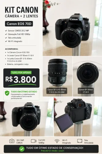 KIT CANON EOS 70D COMPLETO COM BOAS LENTES!