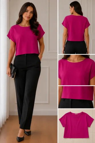 Bazar | Blusa Feminina Pink Manga Curta