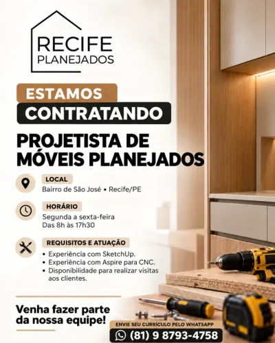 Vaga para Projetista de Móveis Planejados | SketchUp e Aspire CNC