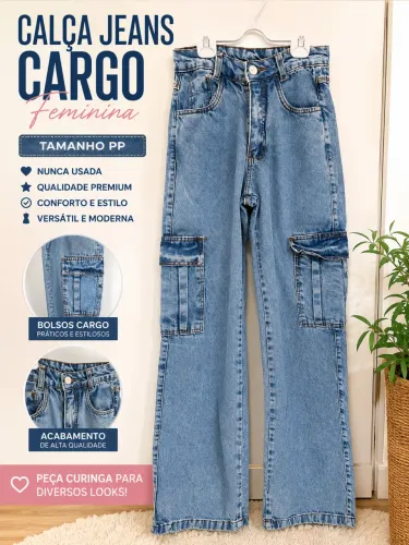 Calça Cargo Jeans Azul Clara PP - Pouco usada
