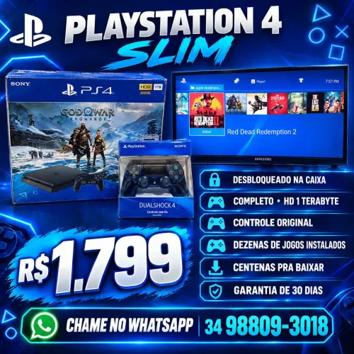 Playstation 4 Slim completo com caixa, HD 1tera, controle original 