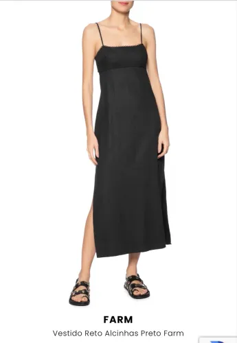 Vestido Reto Alcinhas Preto Farm - tamanho P