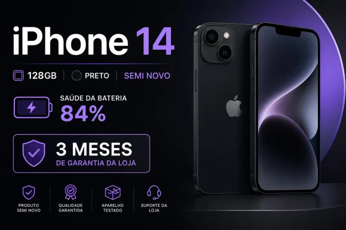 iPhone 14 ,128gb preto semi novo / com garantia / loja no campo belo zona sul 