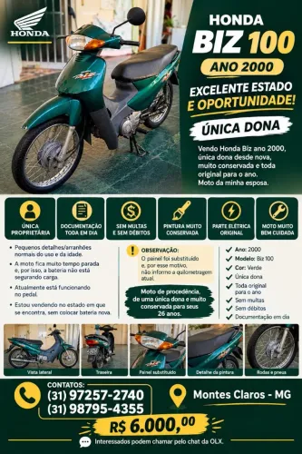 Honda Biz 100 Excelente estado e oportunidade - única dona