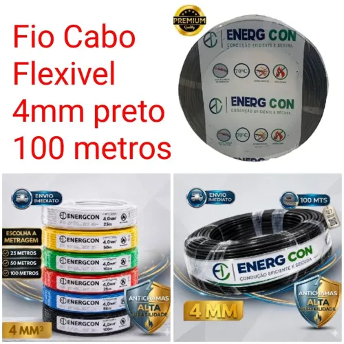 Fio Cabo Flexivel 4mm preto 100 metros
