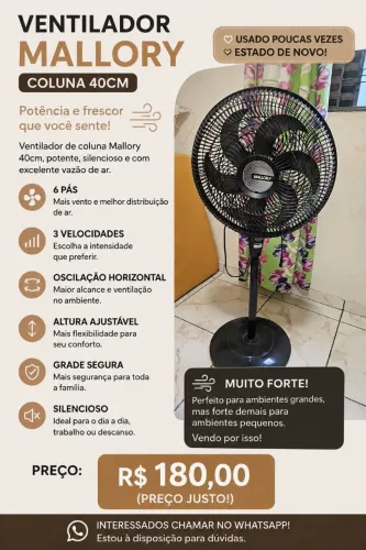 Ventilador Mallory Delfos TS 40 cm - 6 pás