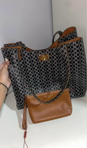 Bolsa + nécessaire Classe Couro Shopping - Estampa Canvas