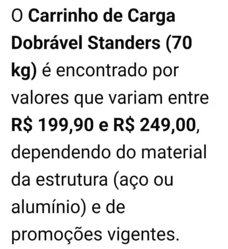 Carrinho De Carga Dobrável Marca STANDERS Reforçado Feito Em Alumínio Carrega Até 80kl.
