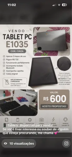 tablet E1035 com processador MediaTek Octa-Core de até 2,0 GHz