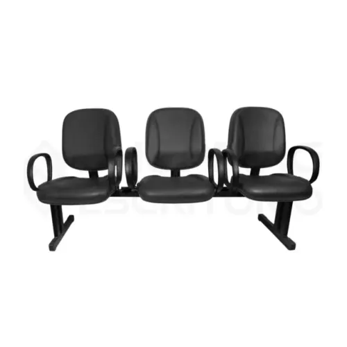 Cadeira Longarina 3 Lugares Preta Ideal Para Sala De Espera Moderna 33105