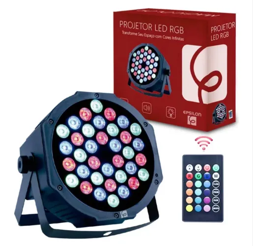 Canhão Refletor LED Epsilon 64 RGB Slim | 36 Leds 1W e Strobo Automático para Festas