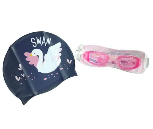 kit touca oculos de natação com protetores nariz e ouvid feminina flamingo