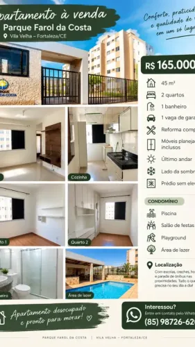 Apartamento com armários planejados e excelente localização a venda.