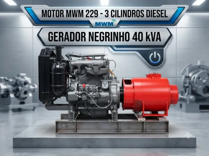 Gerador Diesel - Motor MWM 229 (3 Cilindros) + Gerador Negrini 40 kVA