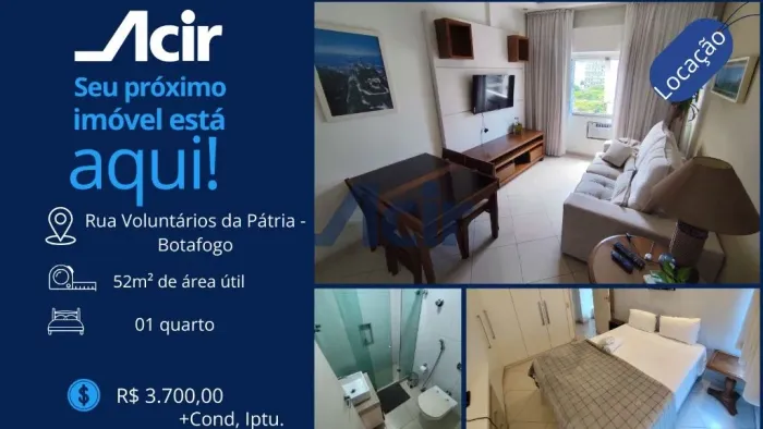 Cobertura quarto e sala para alugar, 52m² por R$ 3.700,00/mês - Botafogo - Rio de Janeiro/