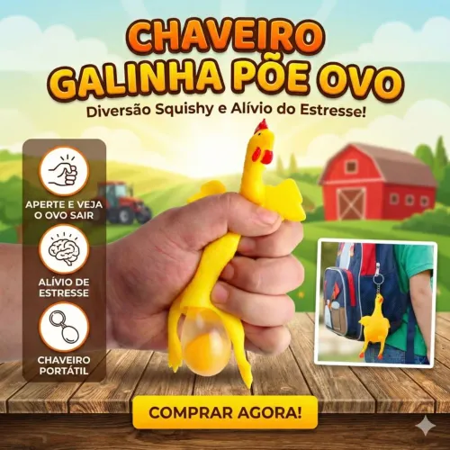 Chaveiro Squish Fidget Toy Galinha De Apertar Ovo Antistress