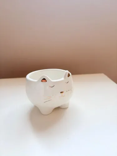Enfeite de cerâmica gatinho branco